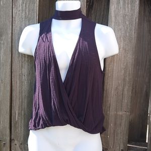 Silence + Noise XS Purple Deep Plunge Choker Top
